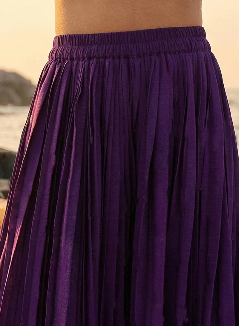آي شين Rich Chinon Embroidered Purple Embroidered A Line Co-Ords ShararaBottom